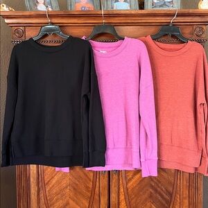 Time and Tru Black, Purple, and Orange/Red Sweatshirt Trio
